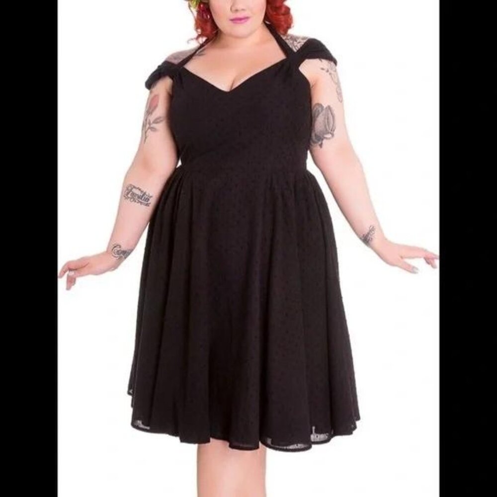 Hell bunny vixen solid black a line Swiss dot dress knee length XL - Picture 1 of 6